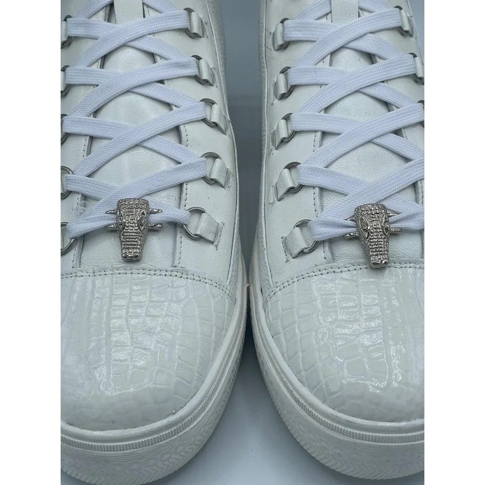 Belvedere Angelo White Crocodile Calf Leather High‎ Top Sneakers Mens 8 33683